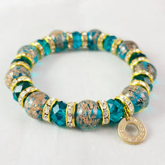 Teal Blue Beaded Venetian Glass Bracelet