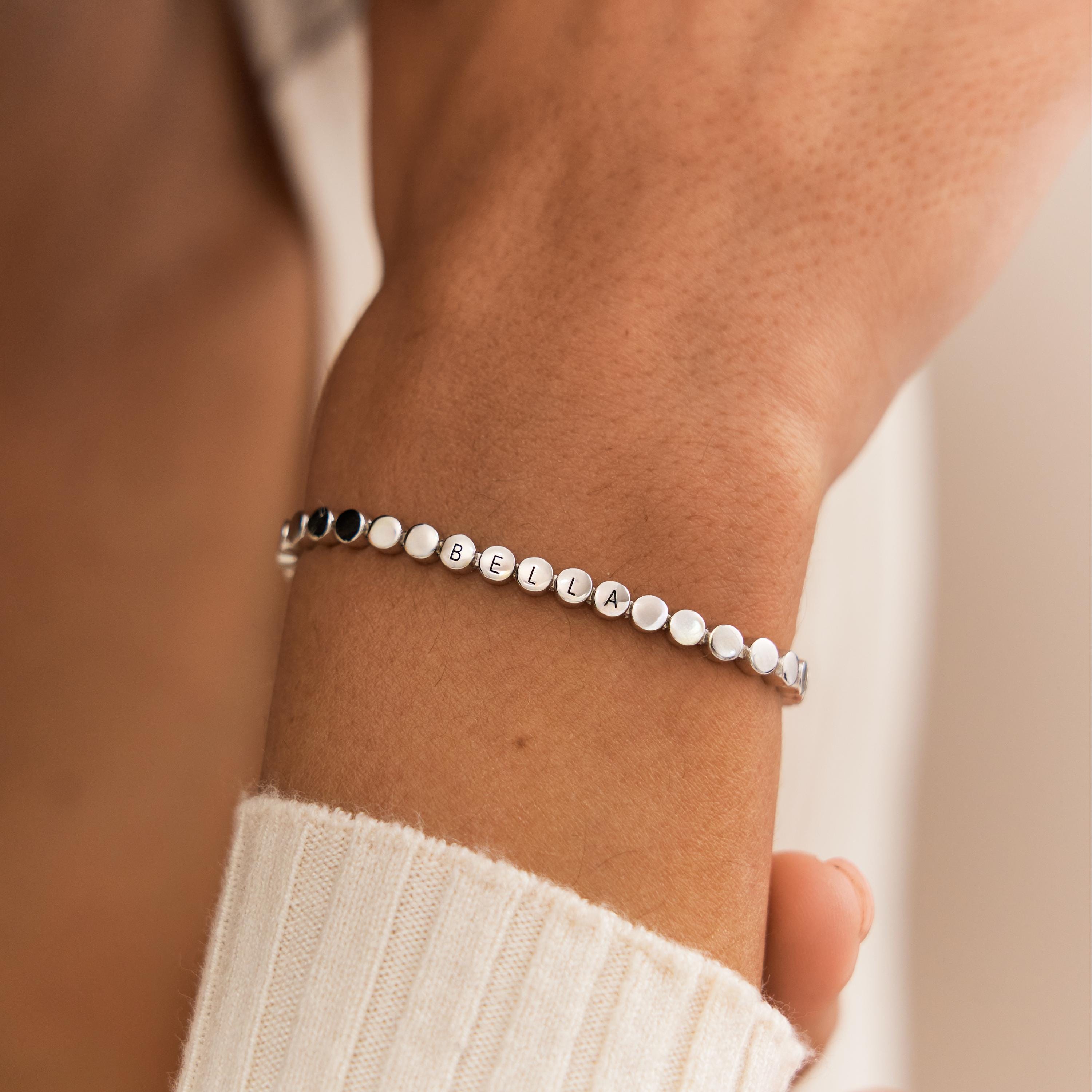 Personalized Name Bracelet with Engraved Letter Beads