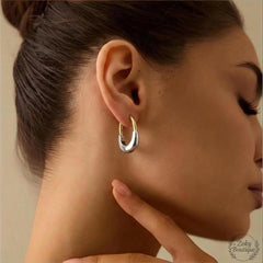 Minimalist Huggie Hoop Earrings, Sterling Silver Gold Plated, U-Shape Geometric Earrings