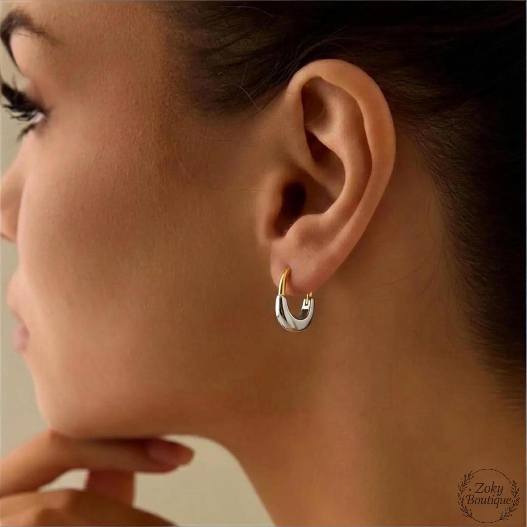Minimalist Huggie Hoop Earrings, Sterling Silver Gold Plated, U-Shape Geometric Earrings