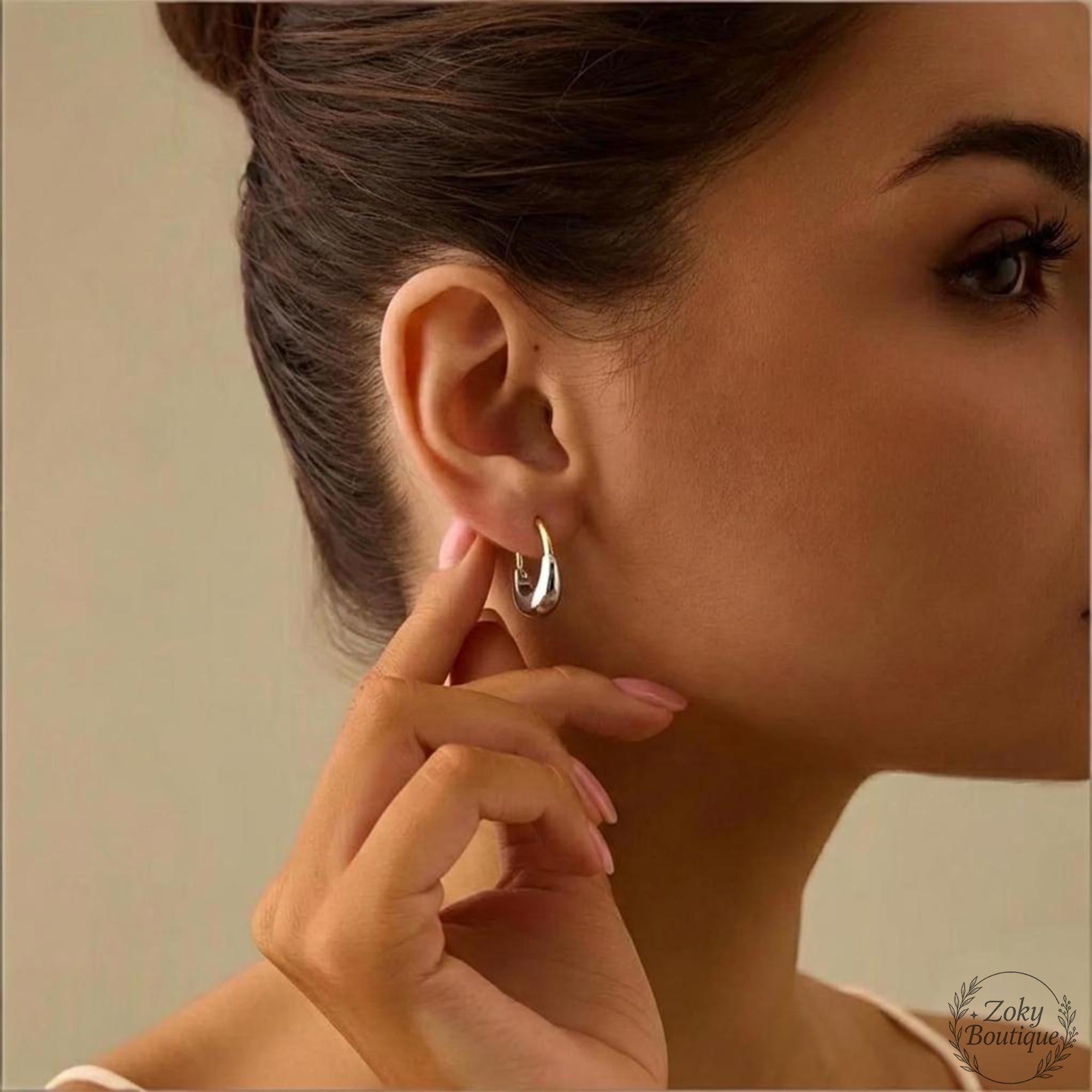 Minimalist Huggie Hoop Earrings, Sterling Silver Gold Plated, U-Shape Geometric Earrings
