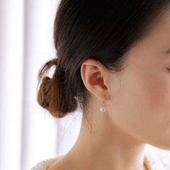 Diamond & Pearl Earrings, Minimalist Dangling Pearl Earrings for Women