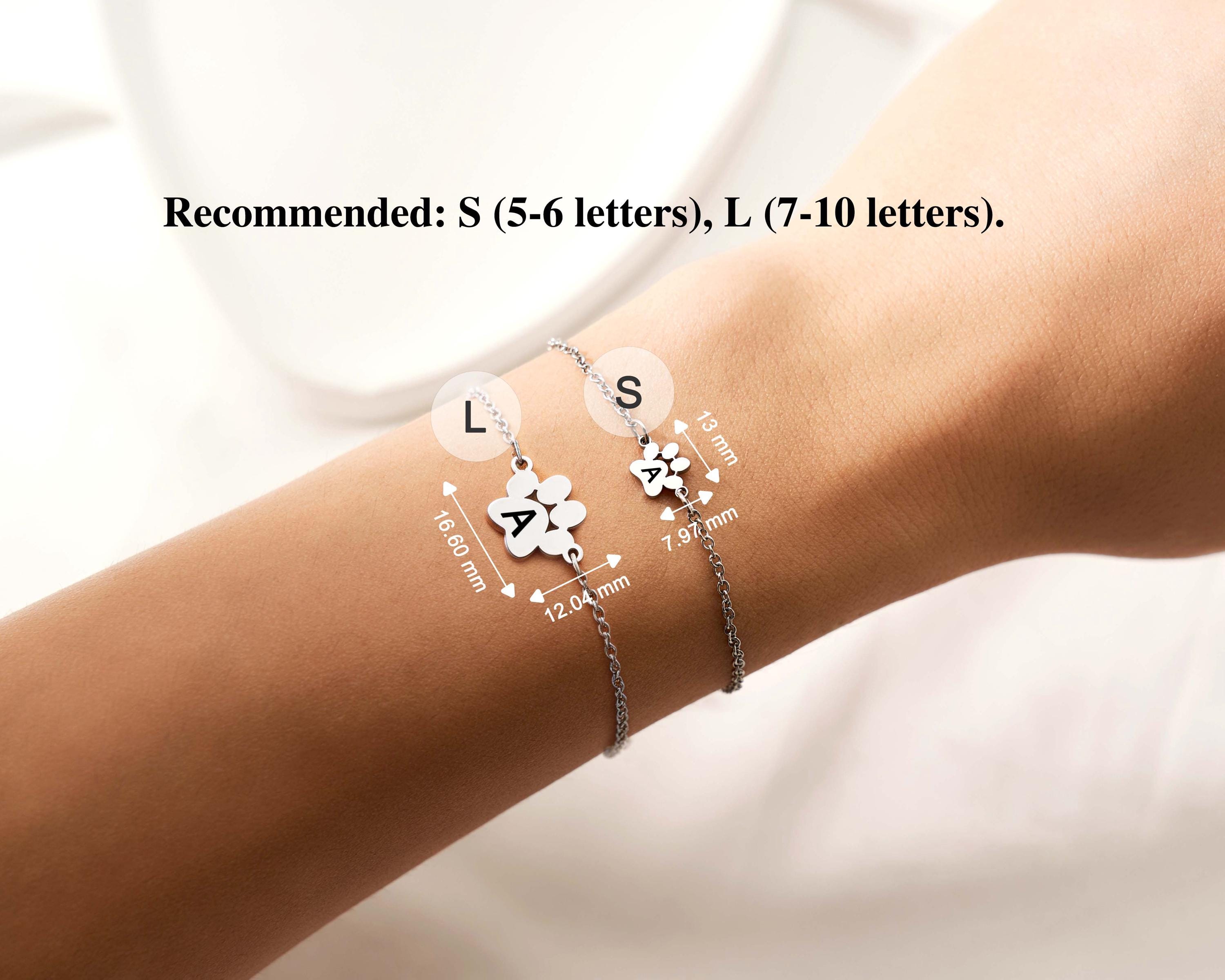 Custom Paw Print Bracelet, Personalized Pet Name Jewelry, Minimalist Dog Cat Paw Charm