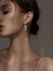 Freshwater Pearl Cascade Earrings, Gold Drop, Bridal Statement Jewelry