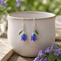 Bluebell Flower Earrings, Sterling Silver Enamel Dangle Earrings, Woodland Flower Jewelry