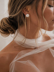 Baroque Pearl Bridal Earrings Gold Chain Wedding Earrings Statement Bride Freshwater Jewelry