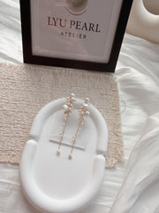 Freshwater Pearl Cascade Earrings, Gold Drop, Bridal Statement Jewelry