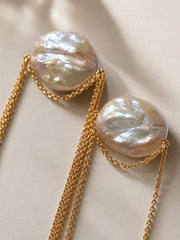 Baroque Pearl Bridal Earrings Gold Chain Wedding Earrings Statement Bride Freshwater Jewelry