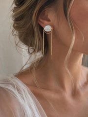 Baroque Pearl Bridal Earrings Gold Chain Wedding Earrings Statement Bride Freshwater Jewelry