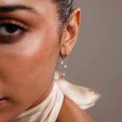 Crystal Chain Drop Huggies - Dangling Diamond Chain Earrings