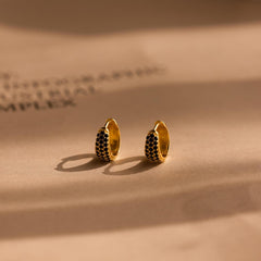 Chunky Onyx Pave Huggies - Thick Black Diamond Hoop Earrings in Gold