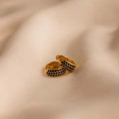 Chunky Onyx Pave Huggies - Thick Black Diamond Hoop Earrings in Gold
