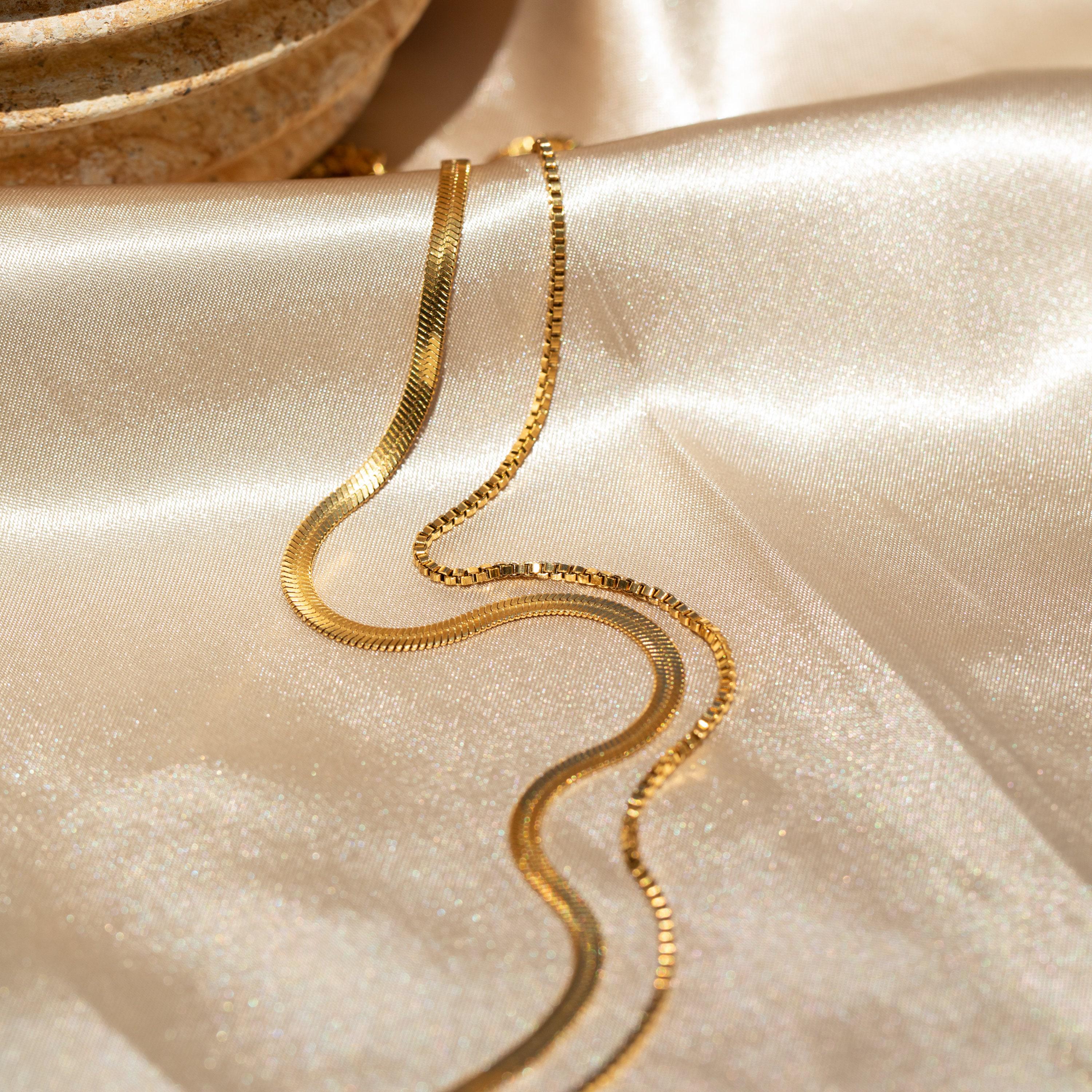 Duo Chain Herringbone Necklace Set