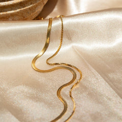 Duo Chain Herringbone Necklace Set