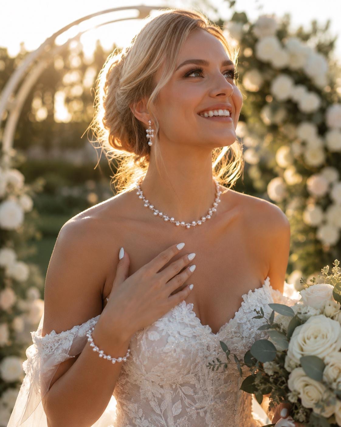 Pearl Crystal Bridal Jewelry Set, Rhinestone Wedding Accessories