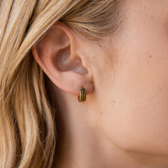 Chunky Onyx Pave Huggies - Thick Black Diamond Hoop Earrings in Gold