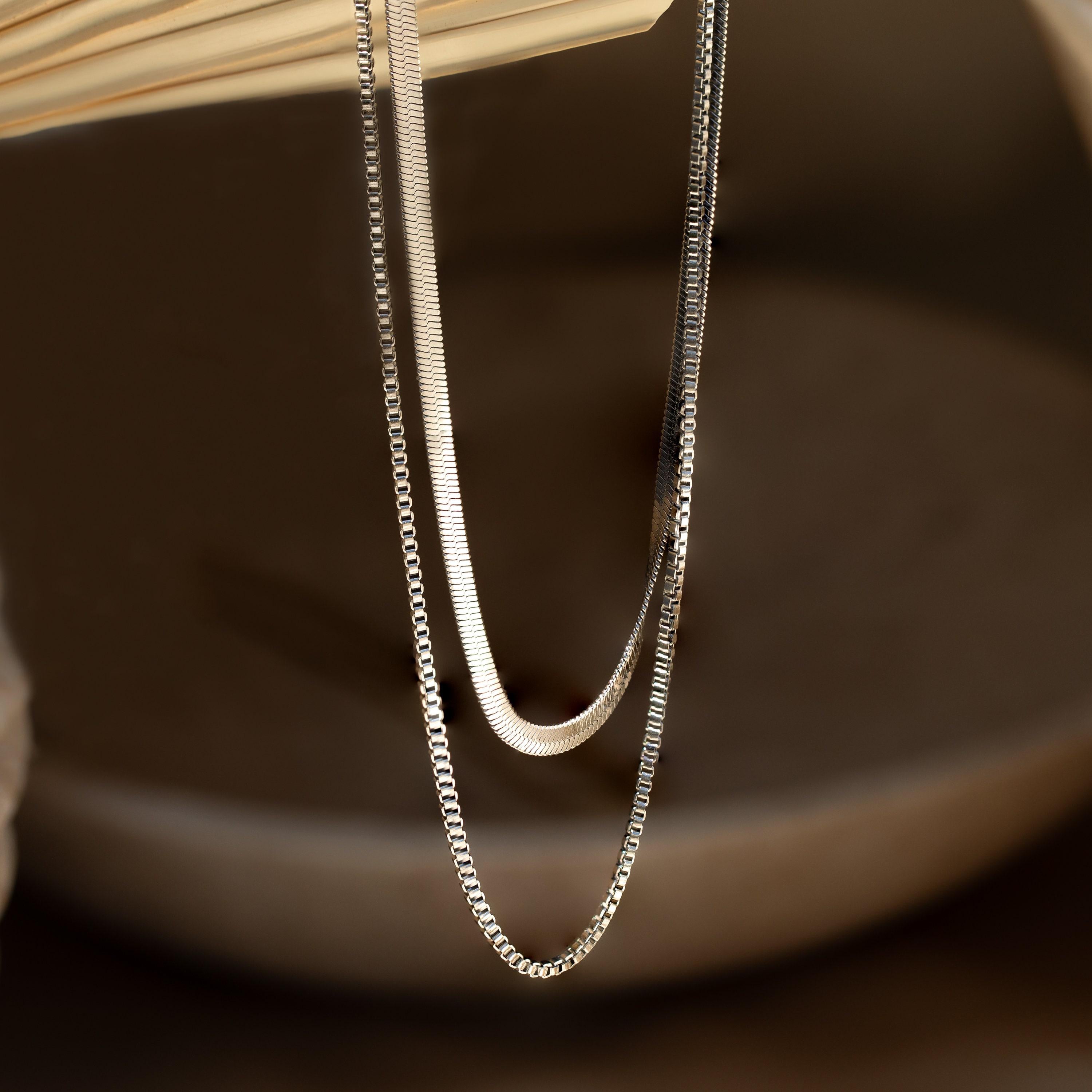 Duo Chain Herringbone Necklace Set