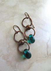 Teal Infinity Droplets Earrings with Copper Dangles and Niobium Earwires