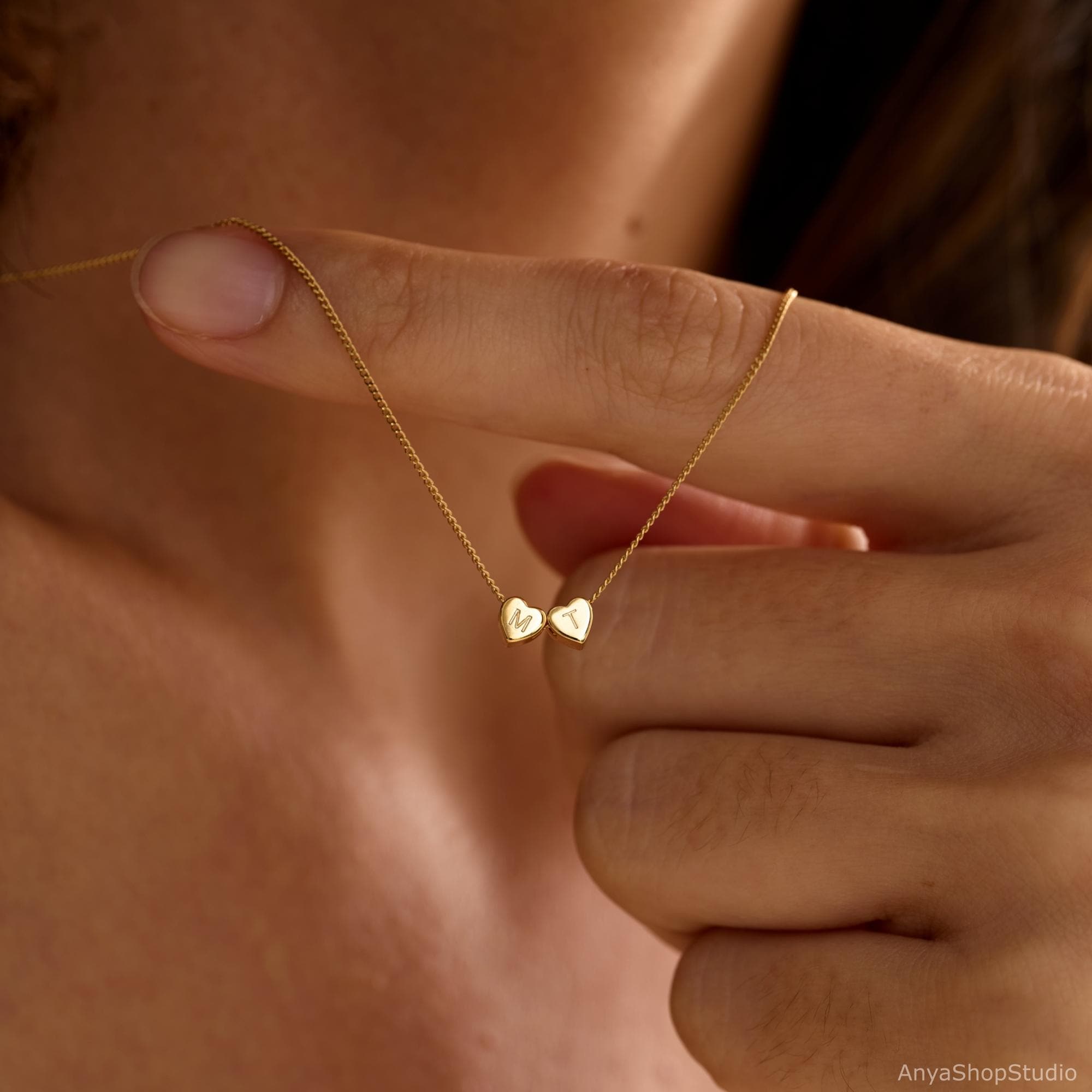 3D Heart Charm Necklace, Minimalist Heart Pendant Necklace, Custom Initial Bracelet, Personalized Jewelry