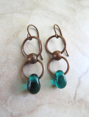 Teal Infinity Droplets Earrings with Copper Dangles and Niobium Earwires