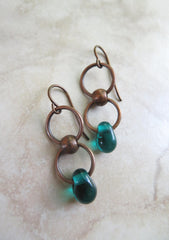 Teal Infinity Droplets Earrings with Copper Dangles and Niobium Earwires